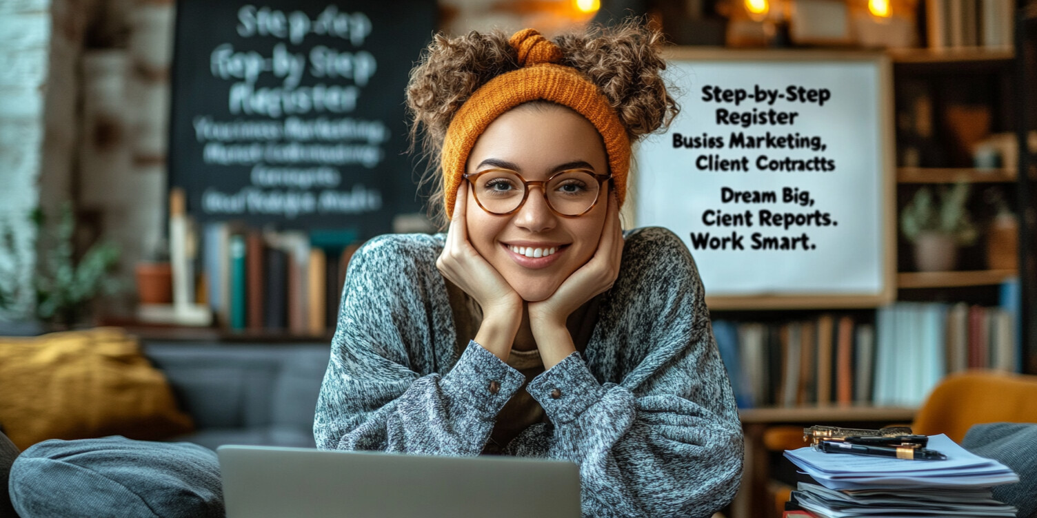 An entrepreneur in a modern coworking space, surrounded by tools for starting a business: a laptop displaying credit repair software | Starting Your Own Credit Repair Business creditfixrr.com
